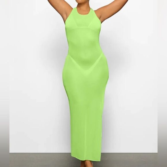 NWT SKIMS mesh cover ups long dress w/ slit - Picture 2 of 7